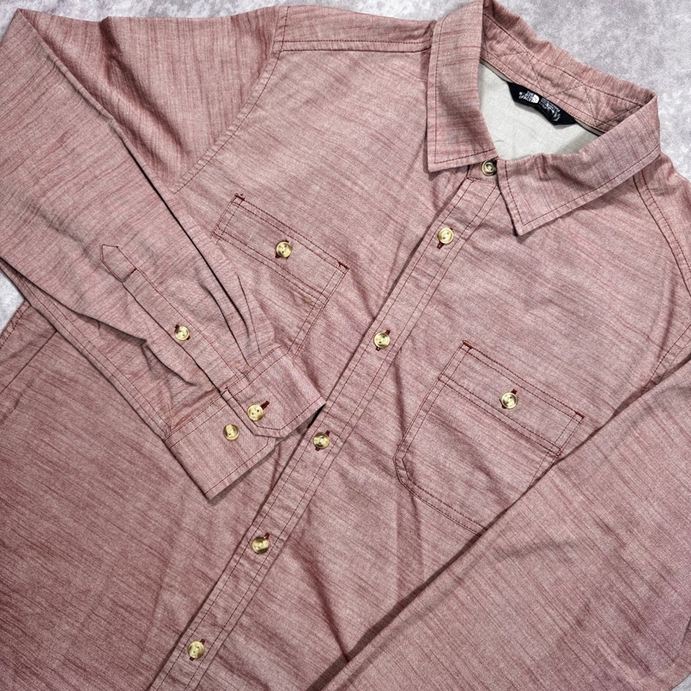 The North Face Mens Large Long Sleeve Button Down Shirt Red Heathered L